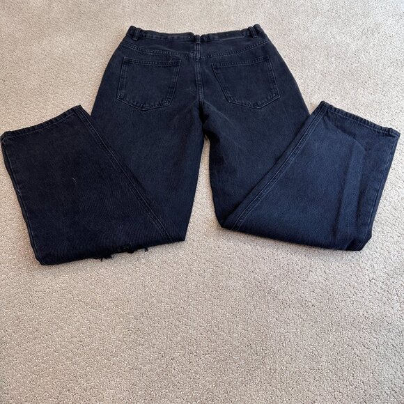 Glassons Jeans Asymmetrical Crossover Waist Straight Black Distressed Goth Sz 10 - Picture 14 of 16